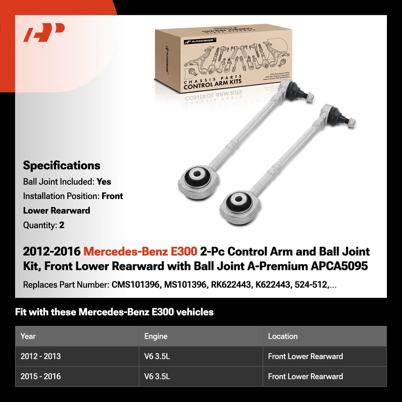 2012-2016 Mercedes-Benz E300 2-Pc Control Arm and Ball Joint Kit, Front Lower Rearward with Ball Joint A-Premium APCA5095