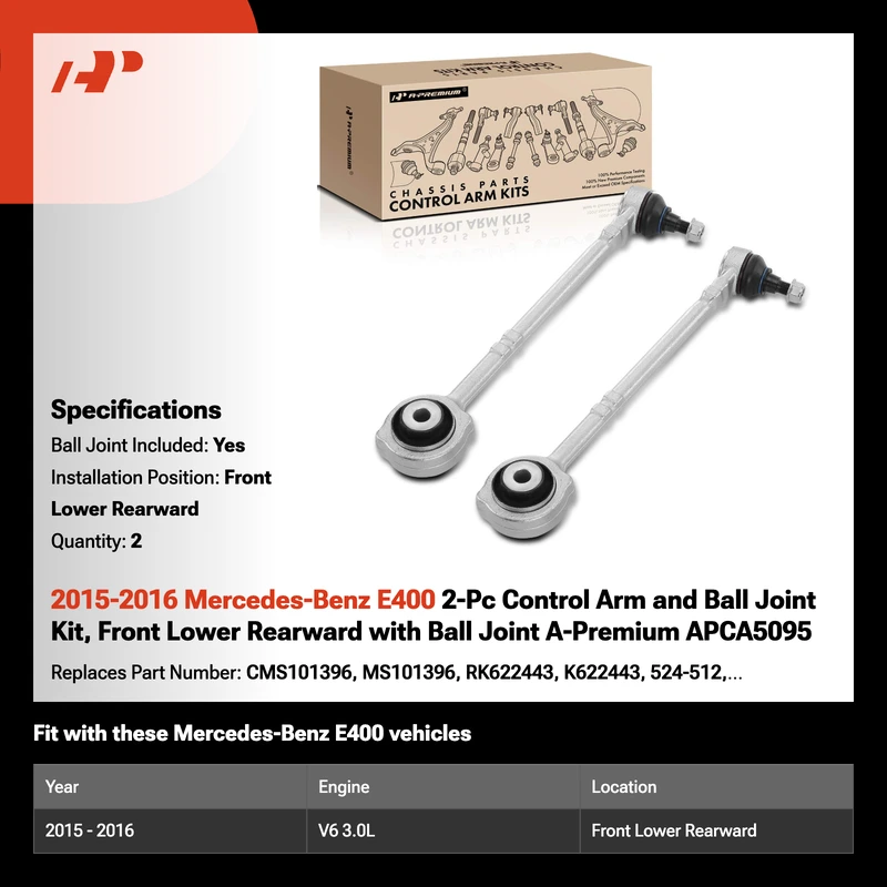 2015-2016 Mercedes-Benz E400 2-Pc Control Arm and Ball Joint Kit, Front Lower Rearward with Ball Joint A-Premium APCA5095