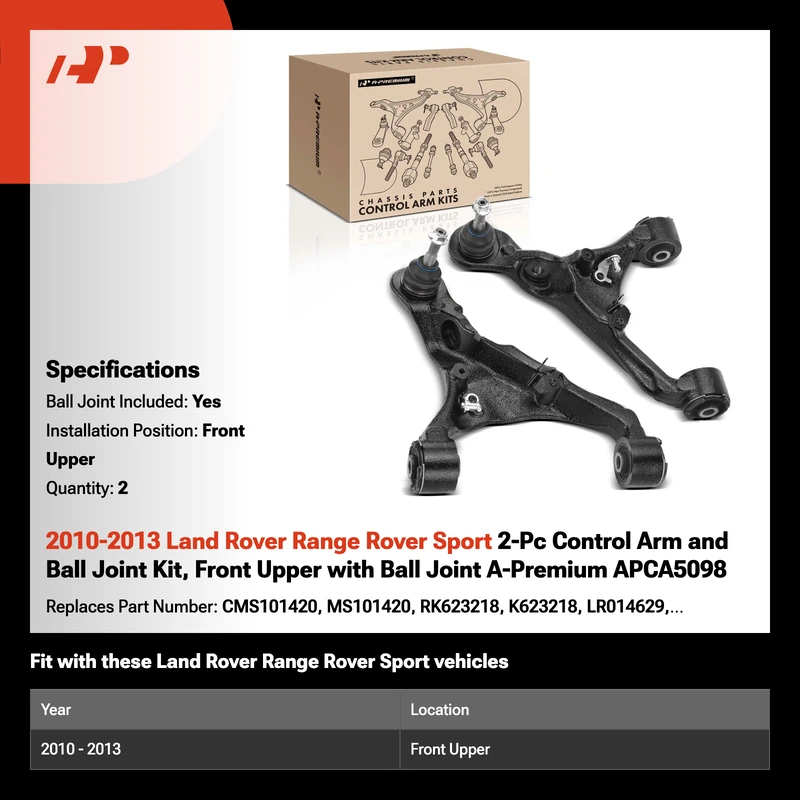 2010-2013 Land Rover Range Rover Sport 2-Pc Control Arm and Ball Joint Kit, Front Upper with Ball Joint A-Premium APCA5098