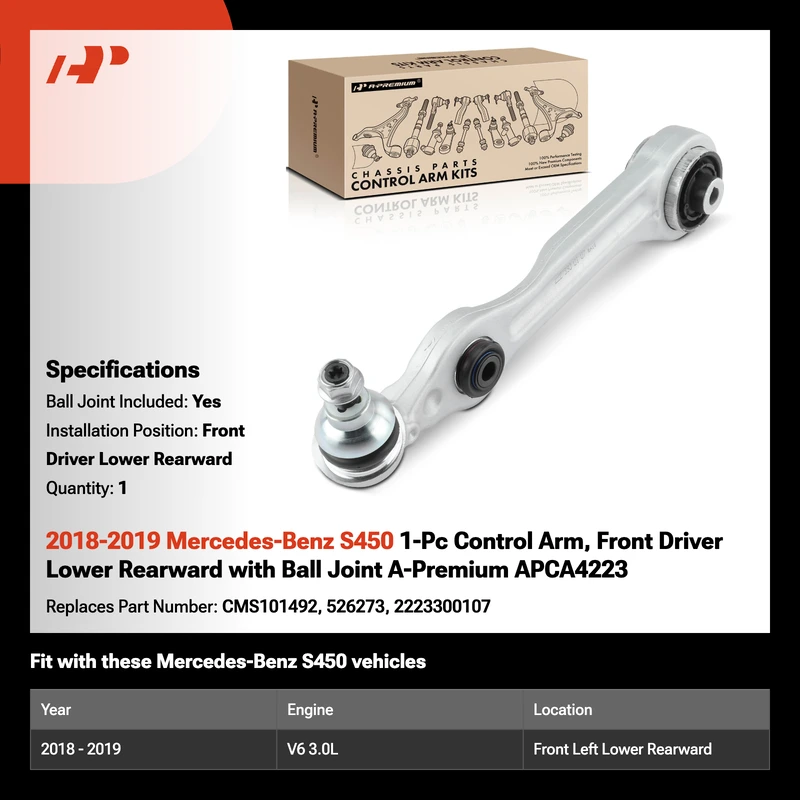 2018-2019 Mercedes-Benz S450 1-Pc Control Arm, Front Driver Lower Rearward with Ball Joint A-Premium APCA4223