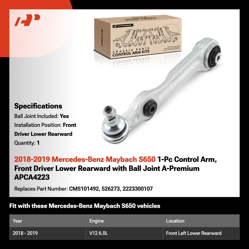 2018-2019 Mercedes-Benz Maybach S650 1-Pc Control Arm, Front Driver Lower Rearward with Ball Joint A-Premium APCA4223
