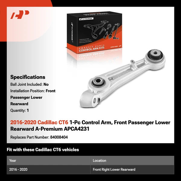2016-2020 Cadillac CT6 1-Pc Control Arm, Front Passenger Lower Rearward A-Premium APCA4231