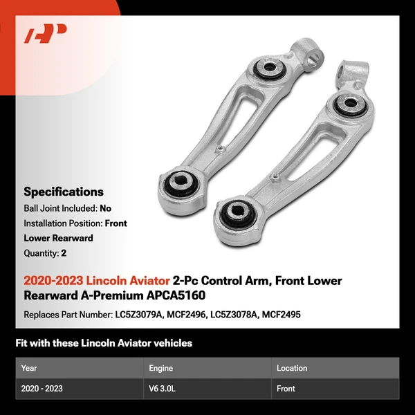 2020-2023 Lincoln Aviator 2-Pc Control Arm, Front Lower Rearward A-Premium APCA5160