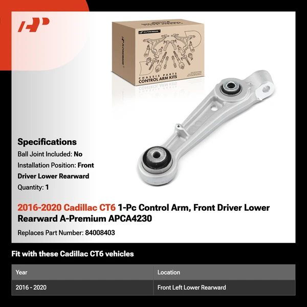 2016-2020 Cadillac CT6 1-Pc Control Arm, Front Driver Lower Rearward A-Premium APCA4230