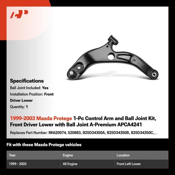 1999-2003 Mazda Protege 1-Pc Control Arm and Ball Joint Kit, Front Driver Lower with Ball Joint A-Premium APCA4241