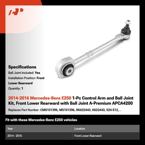 2014-2016 Mercedes-Benz E250 1-Pc Control Arm and Ball Joint Kit, Front Lower Rearward with Ball Joint A-Premium APCA4200