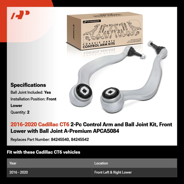 2016-2020 Cadillac CT6 2-Pc Control Arm and Ball Joint Kit, Front Lower with Ball Joint A-Premium APCA5084