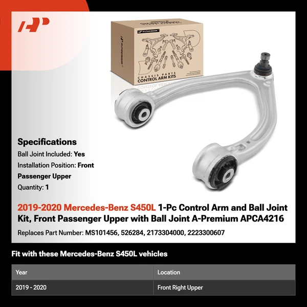 2019-2020 Mercedes-Benz S450L 1-Pc Control Arm and Ball Joint Kit, Front Passenger Upper with Ball Joint A-Premium APCA4216