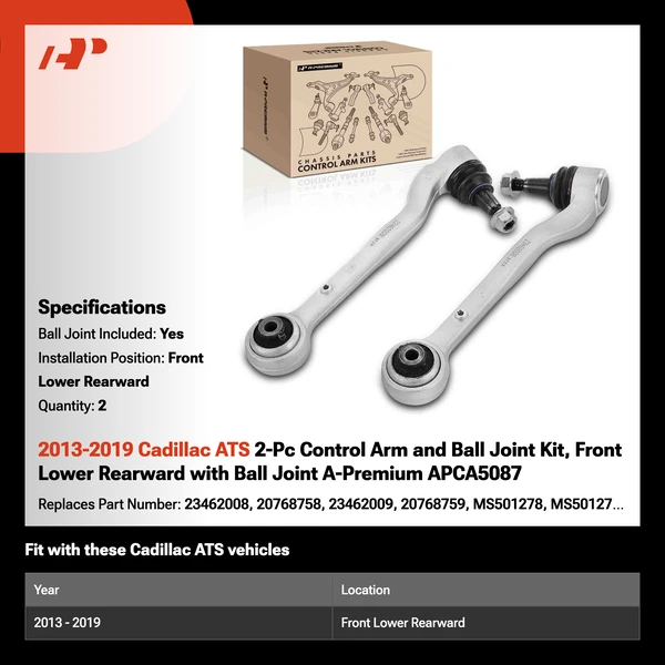 2013-2019 Cadillac ATS 2-Pc Control Arm and Ball Joint Kit, Front Lower Rearward with Ball Joint A-Premium APCA5087