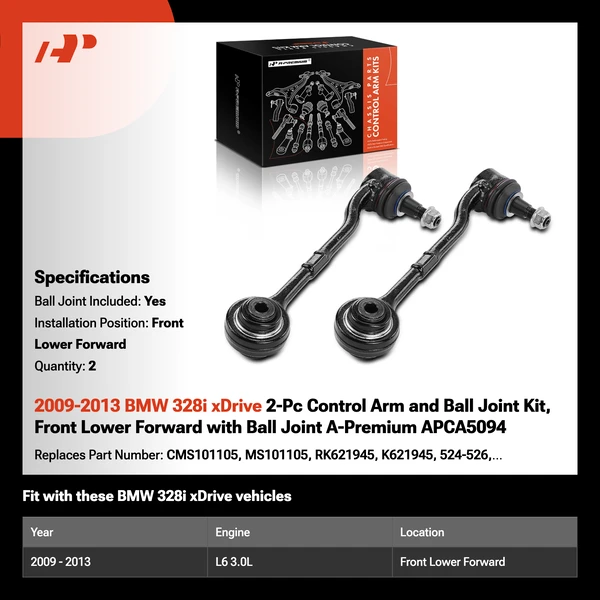 2009-2013 BMW 328i xDrive 2-Pc Control Arm and Ball Joint Kit, Front Lower Forward with Ball Joint A-Premium APCA5094