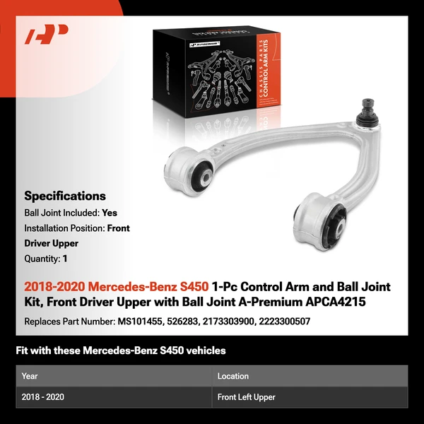 2018-2020 Mercedes-Benz S450 1-Pc Control Arm and Ball Joint Kit, Front Driver Upper with Ball Joint A-Premium APCA4215
