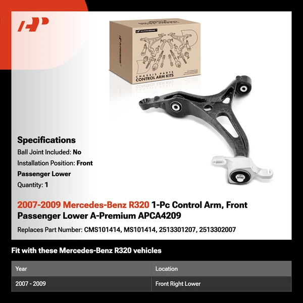 2007-2009 Mercedes-Benz R320 1-Pc Control Arm, Front Passenger Lower A-Premium APCA4209
