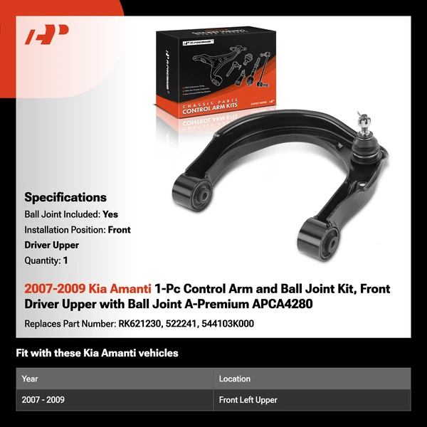 2007-2009 Kia Amanti 1-Pc Control Arm and Ball Joint Kit, Front Driver Upper with Ball Joint A-Premium APCA4280