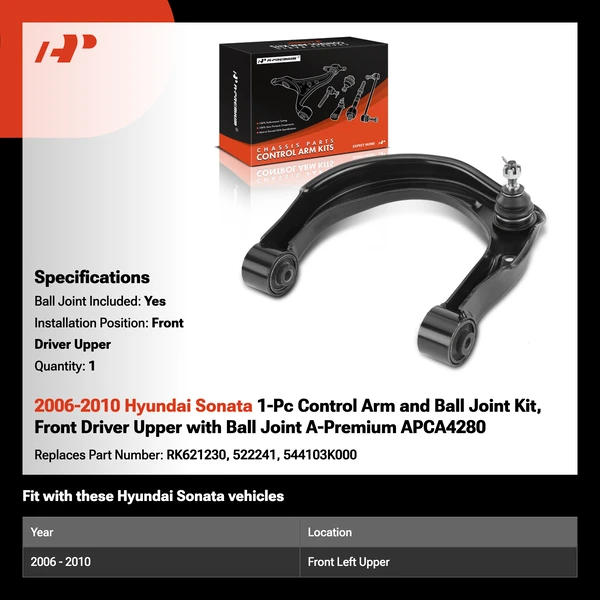 2006-2010 Hyundai Sonata 1-Pc Control Arm and Ball Joint Kit, Front Driver Upper with Ball Joint A-Premium APCA4280