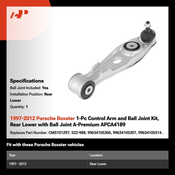 1997-2012 Porsche Boxster 1-Pc Control Arm and Ball Joint Kit, Rear Lower with Ball Joint A-Premium APCA4189