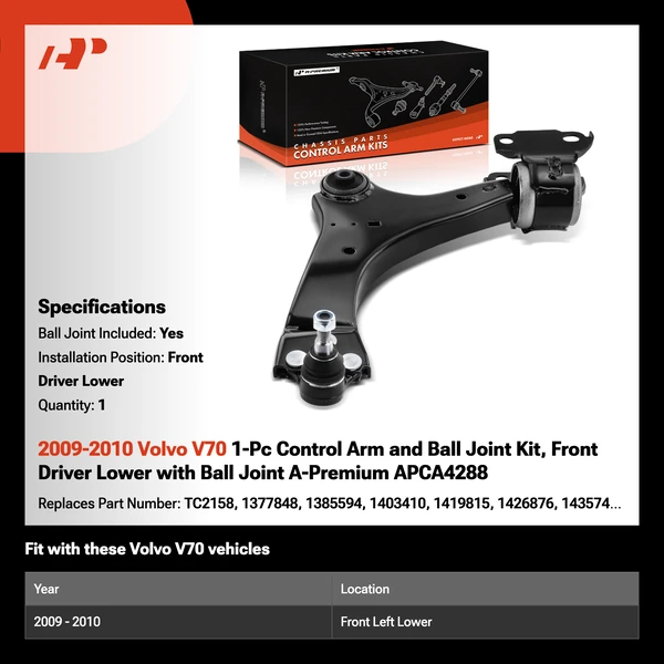 2009-2010 Volvo V70 1-Pc Control Arm and Ball Joint Kit, Front Driver Lower with Ball Joint A-Premium APCA4288