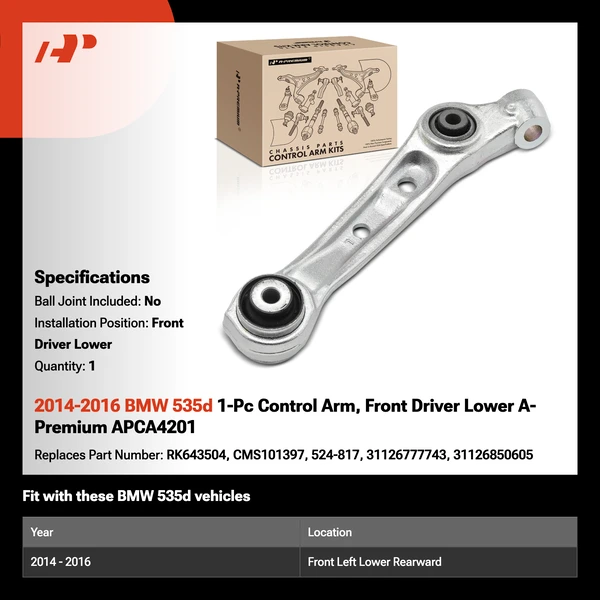 2014-2016 BMW 535d 1-Pc Control Arm, Front Driver Lower A-Premium APCA4201