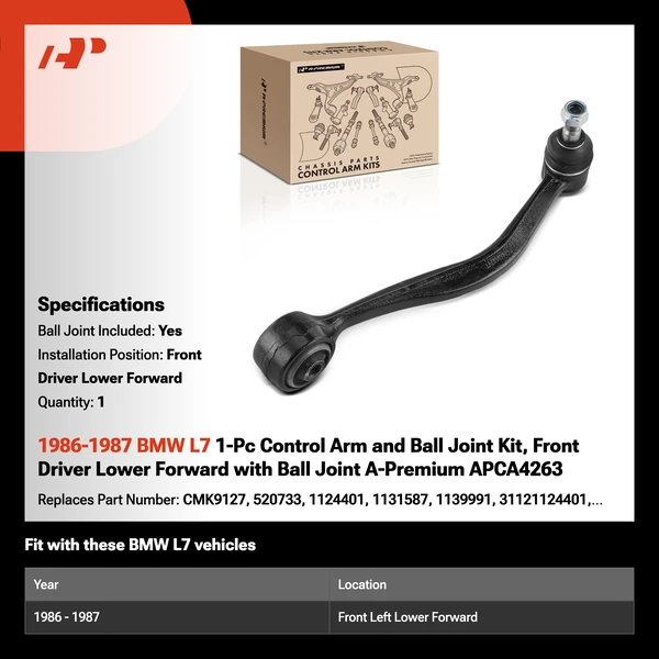 1986-1987 BMW L7 1-Pc Control Arm and Ball Joint Kit, Front Driver Lower Forward with Ball Joint A-Premium APCA4263