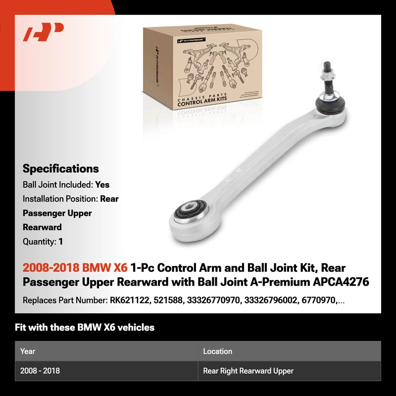 2008-2018 BMW X6 1-Pc Control Arm and Ball Joint Kit, Rear Passenger Upper Rearward with Ball Joint A-Premium APCA4276