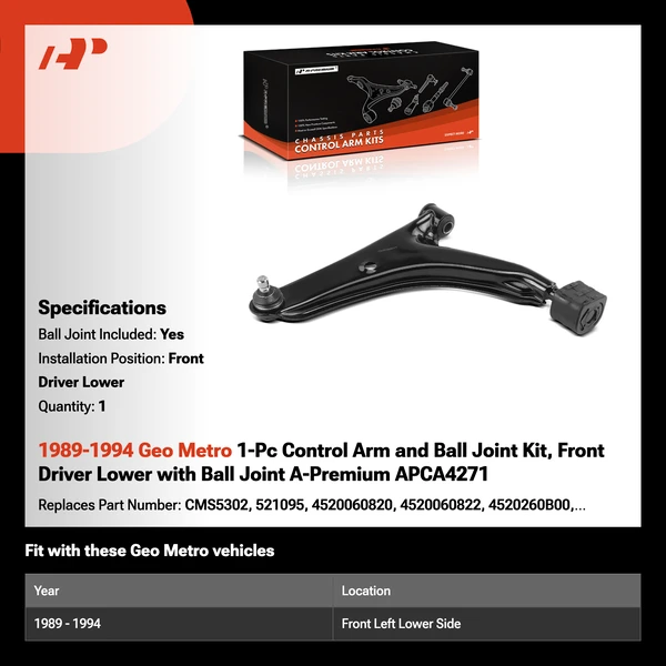 1989-1994 Geo Metro 1-Pc Control Arm and Ball Joint Kit, Front Driver Lower with Ball Joint A-Premium APCA4271