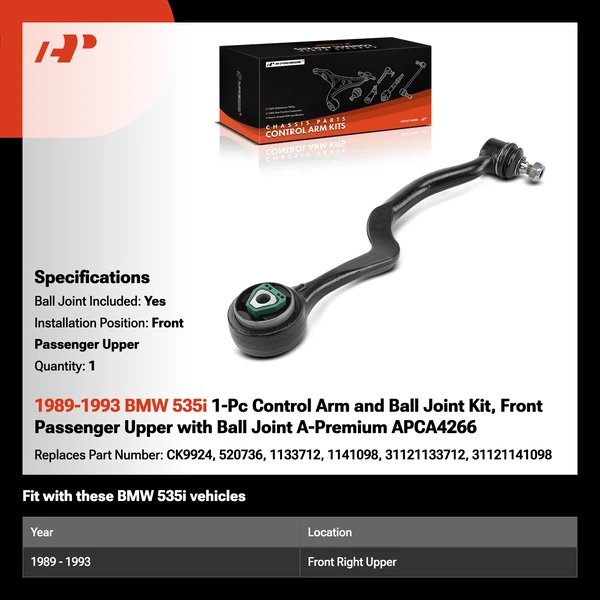 1989-1993 BMW 535i 1-Pc Control Arm and Ball Joint Kit, Front Passenger Upper with Ball Joint A-Premium APCA4266