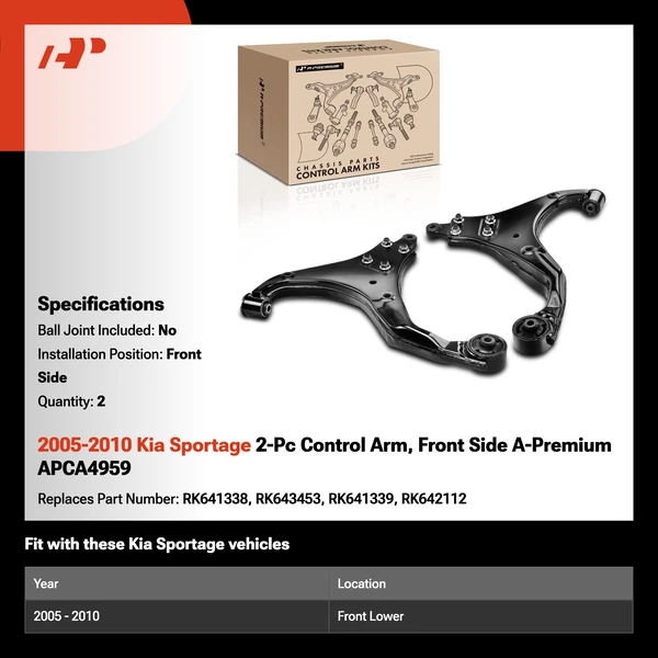 2005-2010 Kia Sportage 2-Pc Control Arm, Front Side A-Premium APCA4959