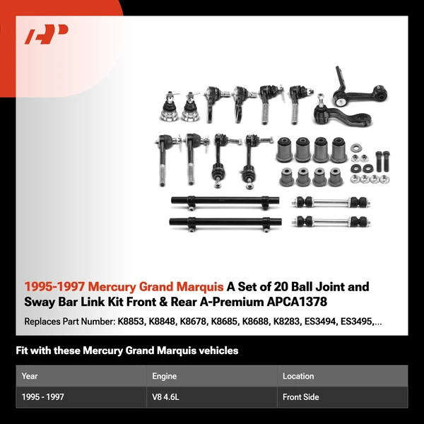 1995-1997 Mercury Grand Marquis A Set of 20 Ball Joint and Sway Bar Link Kit Front & Rear A-Premium APCA1378
