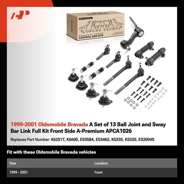 1999-2001 Oldsmobile Bravada A Set of 13 Ball Joint and Sway Bar Link Full Kit Front Side A-Premium APCA1026