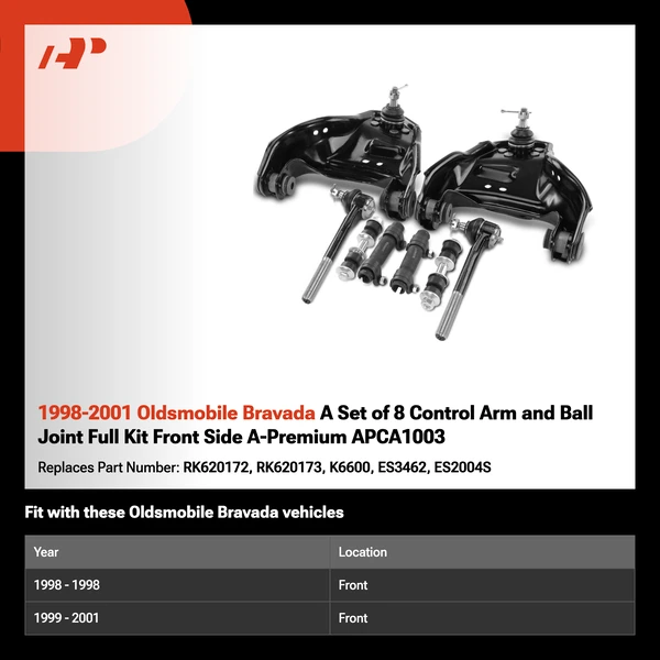 1998-2001 Oldsmobile Bravada A Set of 8 Control Arm and Ball Joint Full Kit Front Side A-Premium APCA1003