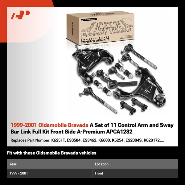 1999-2001 Oldsmobile Bravada A Set of 11 Control Arm and Sway Bar Link Full Kit Front Side A-Premium APCA1282