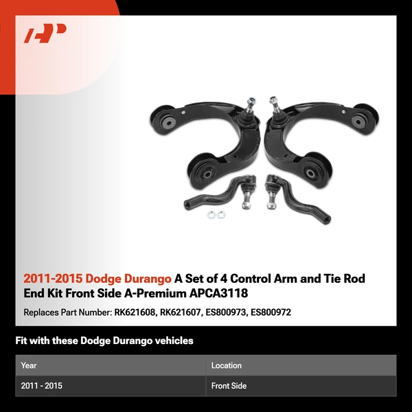 2011-2015 Dodge Durango A Set of 4 Control Arm and Tie Rod End Kit Front Side A-Premium APCA3118