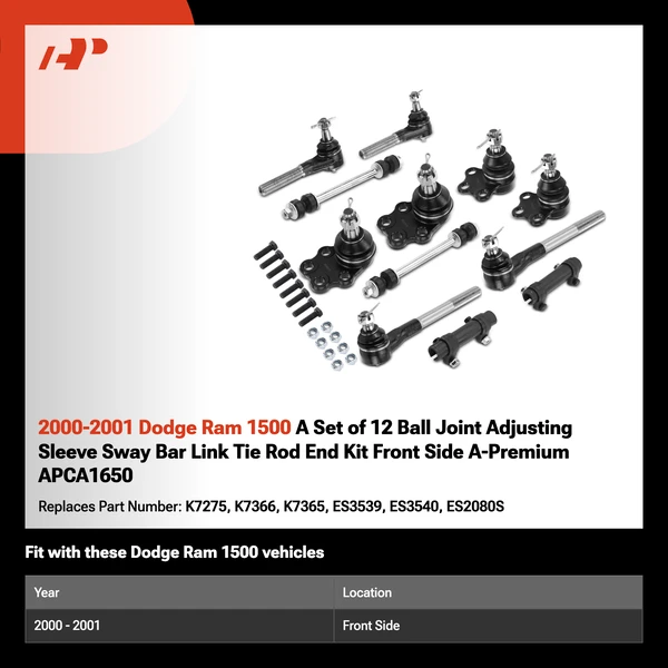 2000-2001 Dodge Ram 1500 A Set of 12 Ball Joint Adjusting Sleeve Sway Bar Link Tie Rod End Kit Front Side A-Premium APCA1650