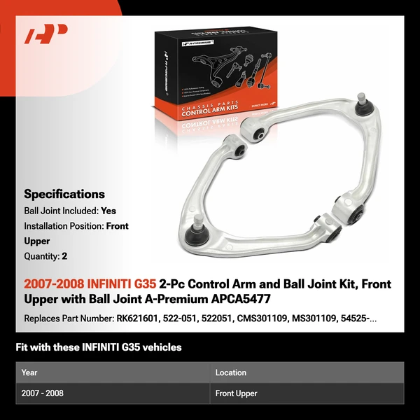 2007-2008 INFINITI G35 2-Pc Control Arm and Ball Joint Kit, Front Upper with Ball Joint A-Premium APCA5477