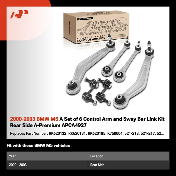 2000-2003 BMW M5 A Set of 6 Control Arm and Sway Bar Link Kit Rear Side A-Premium APCA4927