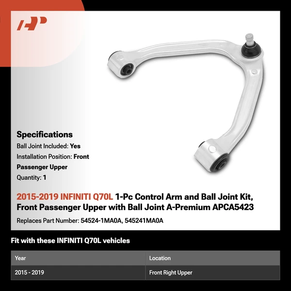 2015-2019 INFINITI Q70L 1-Pc Control Arm and Ball Joint Kit, Front Passenger Upper with Ball Joint A-Premium APCA5423
