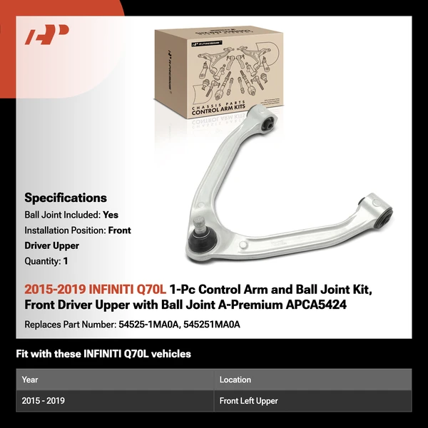 2015-2019 INFINITI Q70L 1-Pc Control Arm and Ball Joint Kit, Front Driver Upper with Ball Joint A-Premium APCA5424
