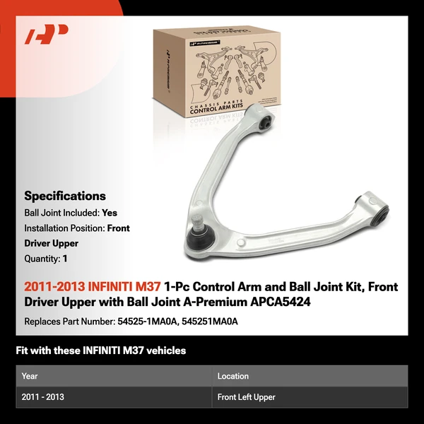 2011-2013 INFINITI M37 1-Pc Control Arm and Ball Joint Kit, Front Driver Upper with Ball Joint A-Premium APCA5424
