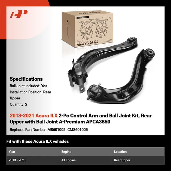 2013-2021 Acura ILX 2-Pc Control Arm and Ball Joint Kit, Rear Upper with Ball Joint A-Premium APCA3850
