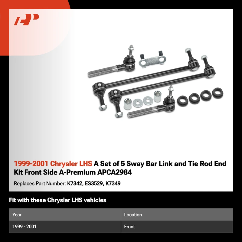 1999-2001 Chrysler LHS A Set of 5 Sway Bar Link and Tie Rod End Kit Front Side A-Premium APCA2984