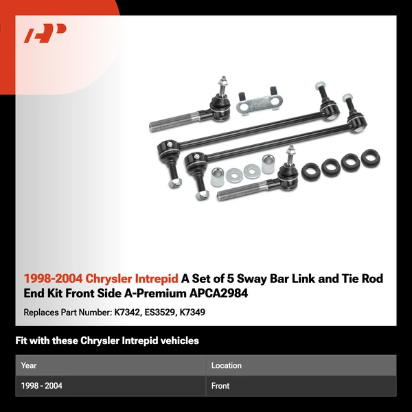 1998-2004 Chrysler Intrepid A Set of 5 Sway Bar Link and Tie Rod End Kit Front Side A-Premium APCA2984