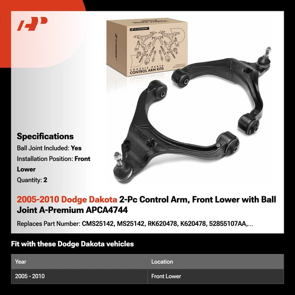 2005-2010 Dodge Dakota 2-Pc Control Arm, Front Lower with Ball Joint A-Premium APCA4744
