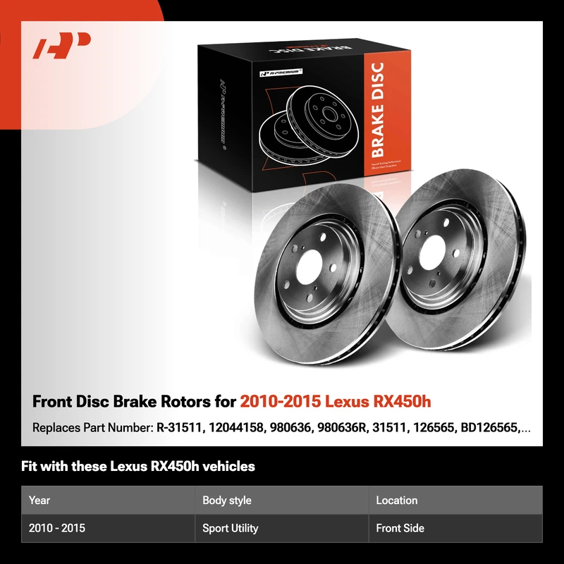 Front Disc Brake Rotors for 2010-2015 Lexus RX450h