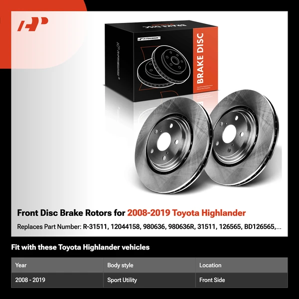 Front Disc Brake Rotors for 2008-2019 Toyota Highlander