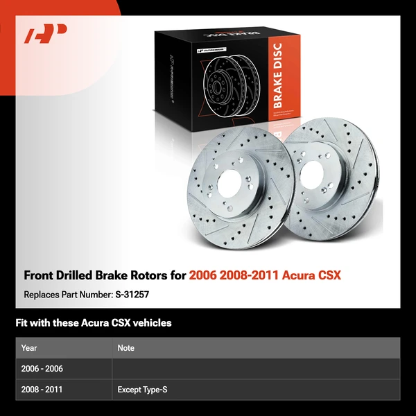 Front Drilled Brake Rotors for 2006 2008-2011 Acura CSX