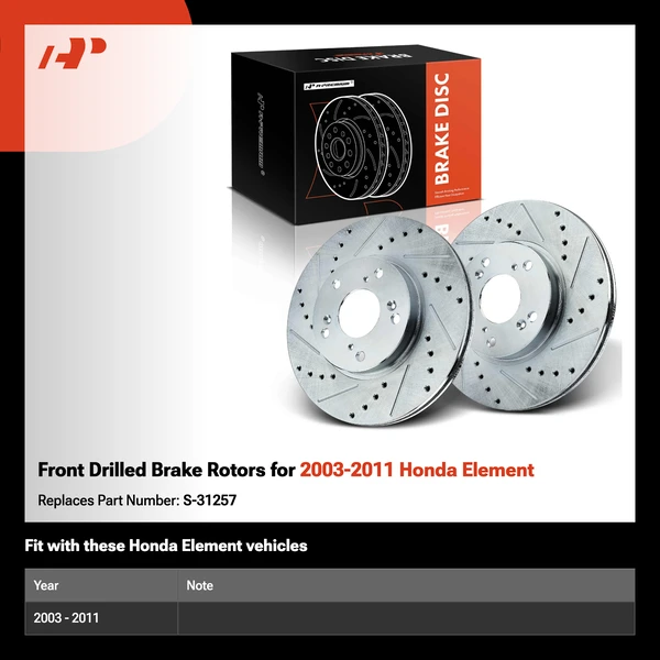 Front Drilled Brake Rotors for 2003-2011 Honda Element
