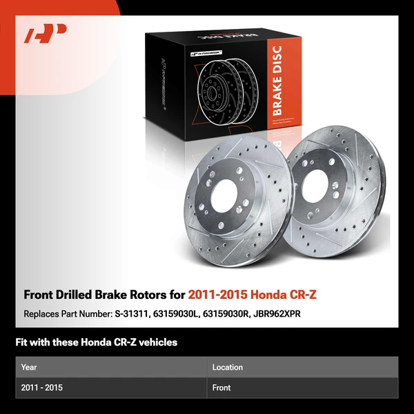 Front Drilled Brake Rotors for 2011-2015 Honda CR-Z