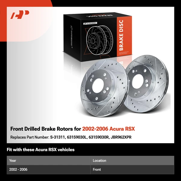 Front Drilled Brake Rotors for 2002-2006 Acura RSX