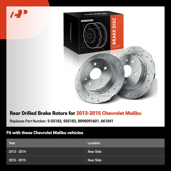 Rear Drilled Brake Rotors for 2013-2015 Chevrolet Malibu