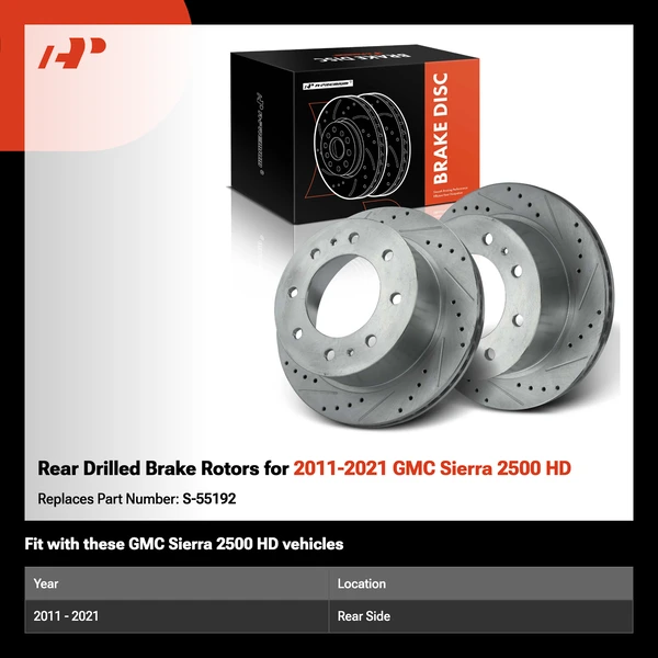 Rear Drilled Brake Rotors for 2011-2021 GMC Sierra 2500 HD