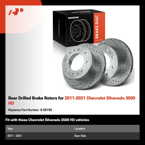 Rear Drilled Brake Rotors for 2011-2021 Chevrolet Silverado 3500 HD